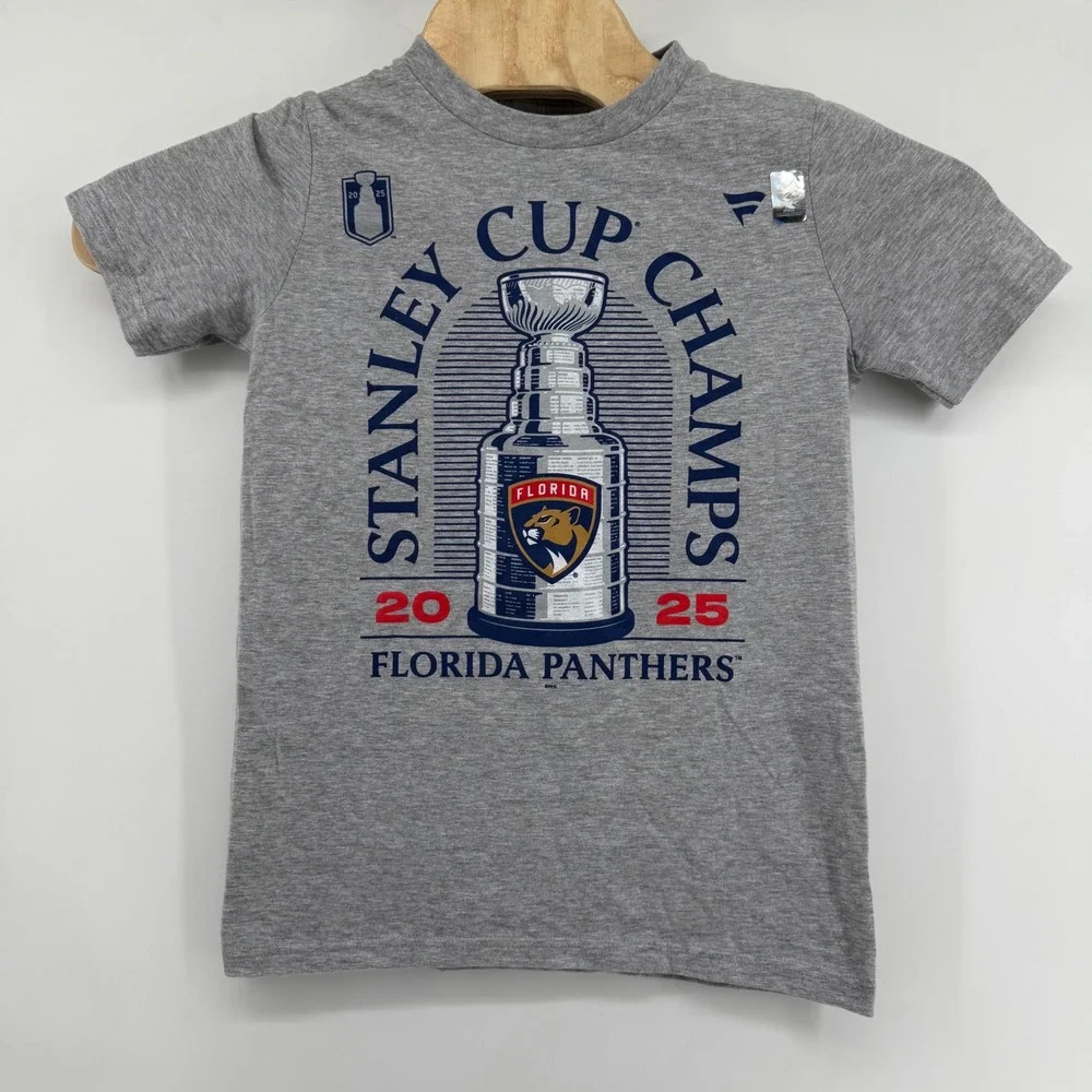 Kids Florida Panthers Stanley‎ Cup Champs T Shirt Gray Size LG 14 16 NHL Hockey